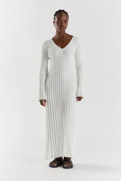 V-Neck Sleeved Knit Midi Dress - Amour-amsterdam