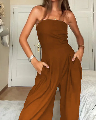 Strapless effenkleurige jumpsuit - Amour-amsterdam