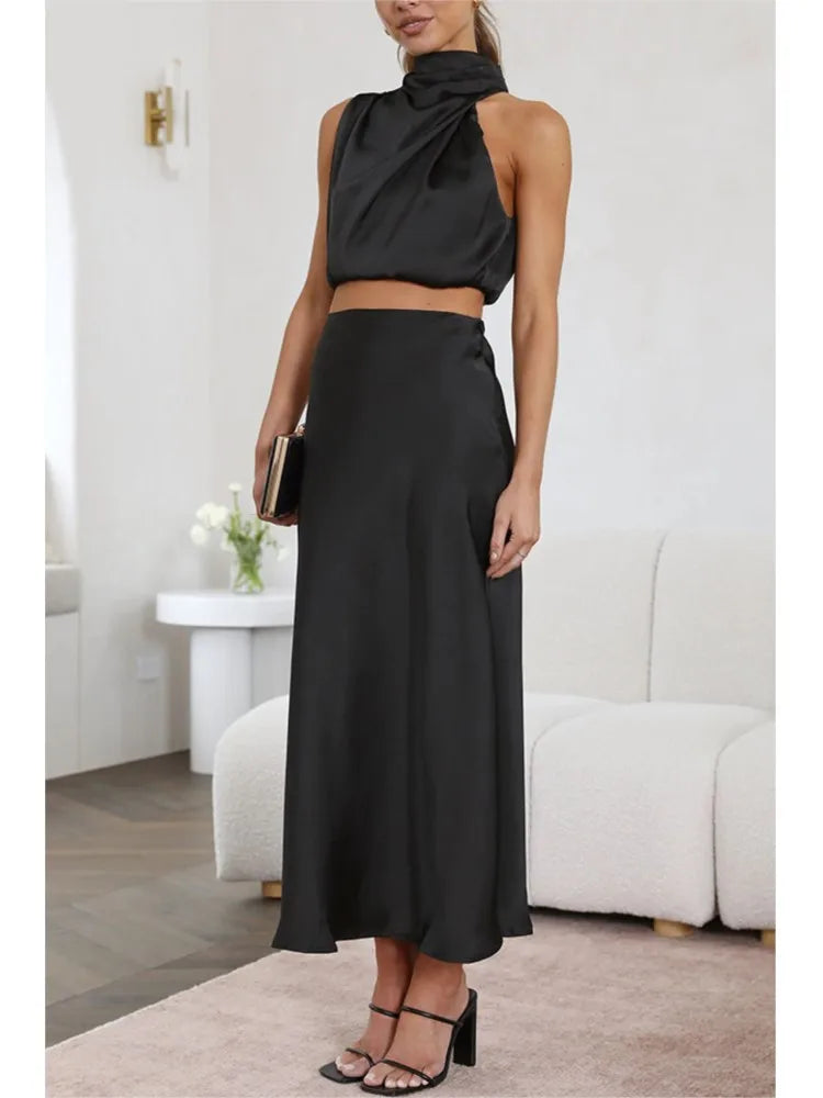 ELEGANCIA SATIJNEN MAXI ROK SET - Amour-amsterdam