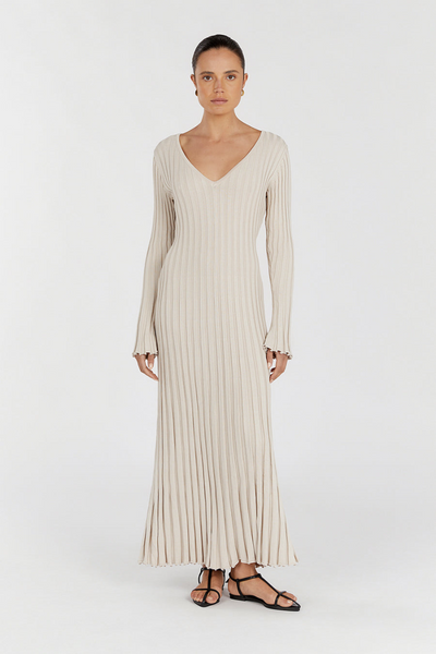 V-Neck Sleeved Knit Midi Dress - Amour-amsterdam