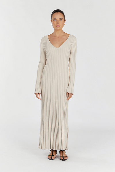 V-Neck Sleeved Knit Midi Dress - Amour-amsterdam