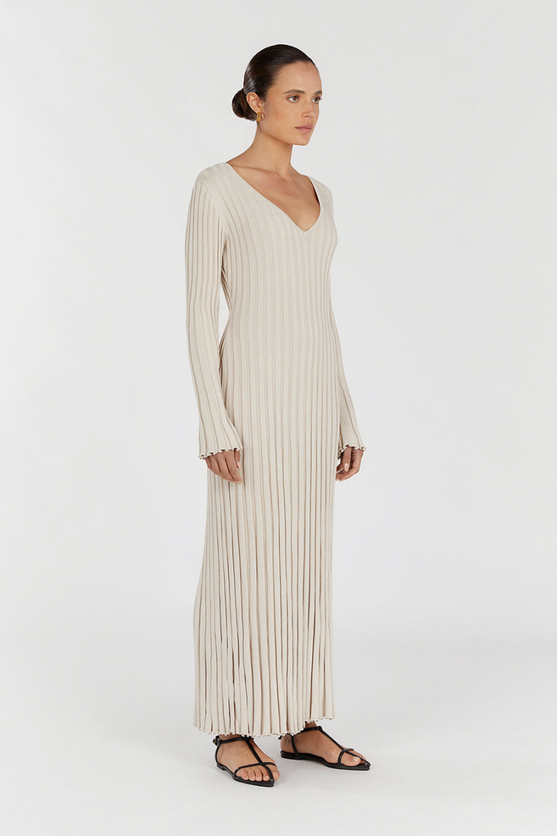 V-Neck Sleeved Knit Midi Dress - Amour-amsterdam