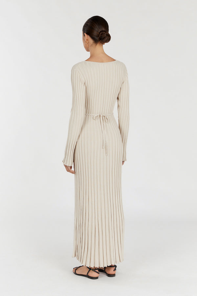 V-Neck Sleeved Knit Midi Dress - Amour-amsterdam