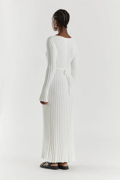 V-Neck Sleeved Knit Midi Dress - Amour-amsterdam