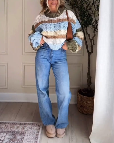 Casual Comfortable Striped Crewneck Sweater