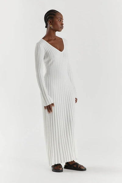 V-Neck Sleeved Knit Midi Dress - Amour-amsterdam